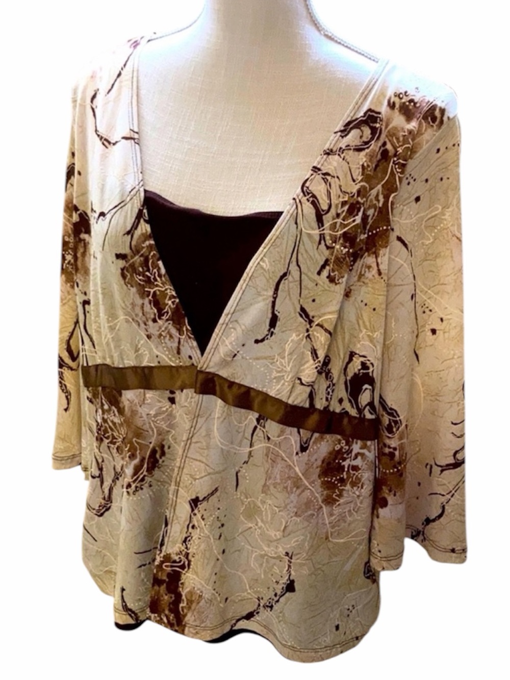 La Khaki Cream, Brown, Black One Piece Blouse